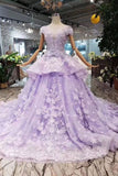 Lilac Ball Gown Short Sleeve Dresses with Flowers Gorgeous Quinceanera Dress rjs968