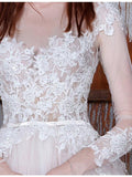 Long A-Line Long Sleeve Tulle Lace Plus Size Princess Elegant Wedding Dress RJS32 Rjerdress