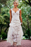 Long A-Line Open Back Sleeveless Lace Backless Wedding Dress