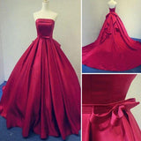 Long Burgundy Prom Dresses Ball Gowns Evening Party Gown Strapless Stain Lace-up Dress RJS715 Rjerdress
