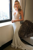Long Princess Mermaid V-Neck Sleeveless Lace Sexy Ivory Wedding Dresses Rjerdress