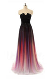 Long Sexy Gradient Ombre Sleeveless Black Navy Blue Chiffon A-Line Prom Dresses Rjerdress