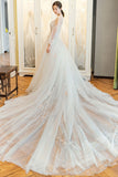 Long Sleeve Boho Tulle Wedding Dresses Lace Applique Bride Dress