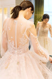 Long Sleeve Boho Tulle Wedding Dresses Lace Applique Bride Dress Rjerdress