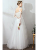 Long Sleeve Floral Lace Boho Tulle Wedding Dresses Rjerdress