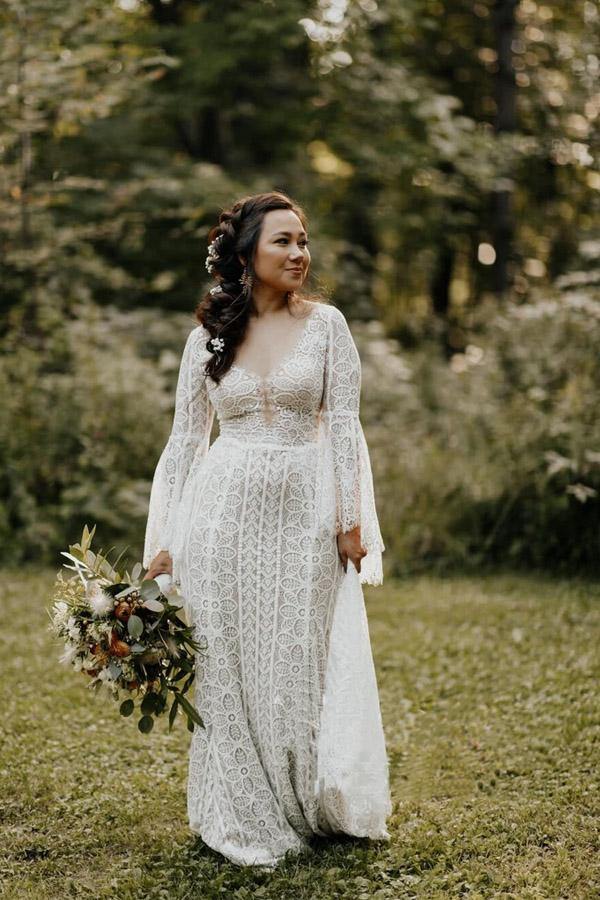Long Sleeve Lace Fashion Wedding Dress Sexy Custom Made Bride Dress RJ –  Rjerdress