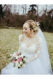 Long Sleeve Lace Sheer Neckline Boho Bridal  Dresses Appliques Tulle Bride Gown Rjerdress