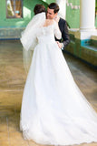 Long Sleeve Off the Shoulder Tulle Wedding Dresses, A line Lace Elegant Wedding Gowns STC15244 Rjerdress