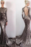 Long Sleeve Sequin Open Back Mermaid Shinny High Neck Floor-Length Prom Dresses rjs580 Rjerdress