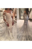 Long Sleeve Sparkly Mermaid V Neck Beads Wedding Dresses With Applique Rjerdress