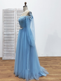 Long Sleeve Tulle Prom Dresses with High Split Beaded Crystal Fashion Evening Dresses Rjerdress