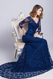 Long Sleeve V-Neck Mermaid Formal Dresses With Applique Lace And Tulle Rjerdress