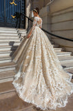 Long Sleeve V-neck Lace Ball Gown Wedding Dresses Bride Dresses Rjerdress