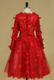 Long Sleeves Bateau Hoco Dresses A Line With Applique Tulle Red Rjerdress