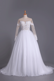 Long Sleeves Bateau Open Back Bridal Dresses Tulle With Applique