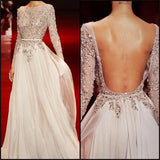 Long Sleeves Charming Floor-length Backless Cocktail Evening Long Prom Dresses Online PD0201 Rjerdress