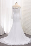 Long Sleeves Chiffon Off The Shoulder Mermaid Bridal Dresses With Beading Rjerdress
