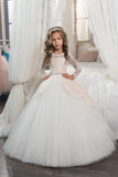 Long Sleeves Flower Girl Dresses Scoop Tulle With Applique And Beads Rjerdress