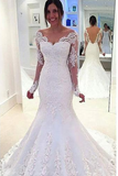 Long Sleeves Mermaid Lace Off-the-Shoulder Long Wedding Dress Rjerdress