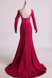 Long Sleeves Party Dresses Spandex Mermaid With Applique Burgundy/Maroon Rjerdress