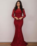 Long Sleeves Prom Dresses Jewel Neck With Applique Sweep Train Rjerdress