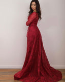Long Sleeves Prom Dresses Jewel Neck With Applique Sweep Train Rjerdress