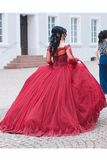 Long Sleeves Quinceanera Dresses Ball Gown Boat Neck With Applique Tulle Rjerdress