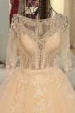 Long Sleeves Scoop Neck Bridal Dresses A Line With Beading Court Train Tulle Lace Up Rjerdress