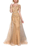 Long Sleeves Scoop Prom Dresses Tulle With Applique Mermaid Rjerdress
