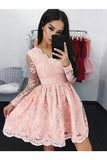 Long Sleeves Short Lace Cocktail Dresses Homecoming Formal Dresses Rjerdress