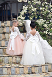 Long Sleeves Tulle Scoop Flower Girl Dresses With Bowknot And Lace Rjerdress