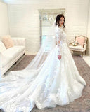 Long Sleeves Tulle Wedding Dresses Appliques High Neck Rjerdress