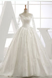 Long Sleeves Wedding Dresses V Neck With Applique Organza Cathedral Train Rjerdress