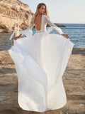 Long Sleeves White Lace Chiffon Wedding Dresses V Neck Beach Wedding Dress Bridal Gowns Rjerdress