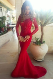 Long Trumpet/Mermaid Off-the-Shoulder Satin Red Prom Dresses Rjerdress