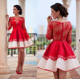 Long sleeve Short Red Sexy homecoming dress Lace dresses for homecoming 17607 Rjerdress