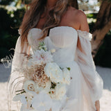 Long sleeves Sweetheart Tulle Long Elegant Cheap Backless Wedding Dresses Rjerdress