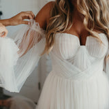 Long sleeves Sweetheart Tulle Long Elegant Cheap Backless Wedding Dresses Rjerdress