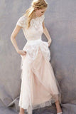Lovely Blush Pink Tulle Lace Bride Dress Cap Sleeves Sleeveless Wedding Dress Rjerdress