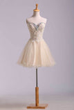 Lovely Hoco Dresses A Line Sweetheart Short Mini Color Champagne