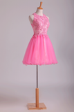 Lovely Hoco Dresses Scoop A Line Short Tulle With Applique Rjerdress