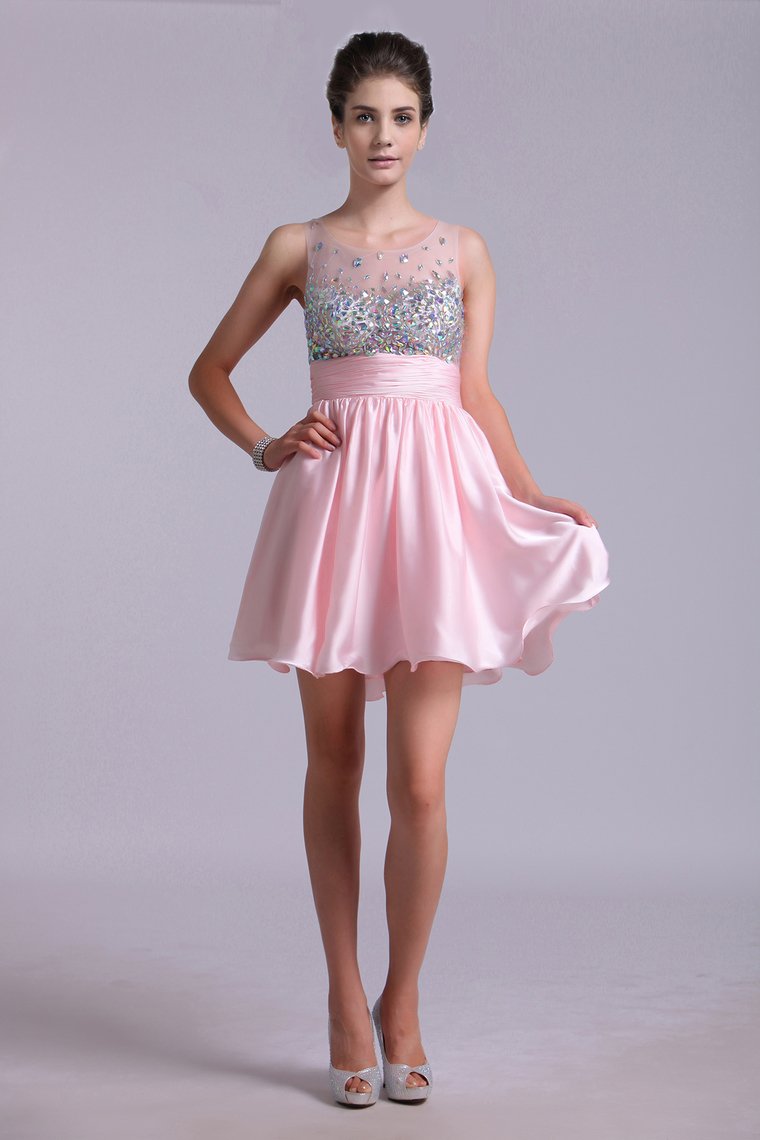 Lovely Homecoming Dresses A Line Scoop Chiffon Short/Mini Rjerdress
