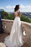 Lovely Lace Appliques Long Chiffon Beach Wedding Dresses Rjerdress