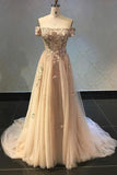 Luxurious A Line Off The Shoulder Evening Dress Long Prom Dress with Appliques RJS565