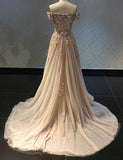 Luxurious A Line Off The Shoulder Evening Dress Long Prom Dress with Appliques RJS565 Rjerdress