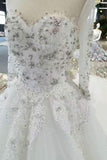 Luxurious Bridal Dresses Scoop Neck  With Appliques And Sequins Lace Up Long Sleeves Rjerdress