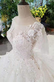 Luxurious Bridal Dresses Scoop Neck  With Appliques And Sequins Lace Up Long Sleeves Rjerdress