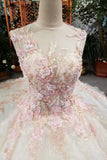 Luxurious Floral Bridal Dresses Scoop Neck  With Appliques And Sequins Lace Up Rjerdress