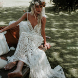 Luxurious Lace Spaghetti Straps Wedding Dresses Mermaid Straps Court Train Rjerdress