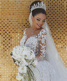 Luxurious Long Sleeve Lace Wedding Dresses Mermaid Beads Lace Appliques Wedding Gowns Rjerdress